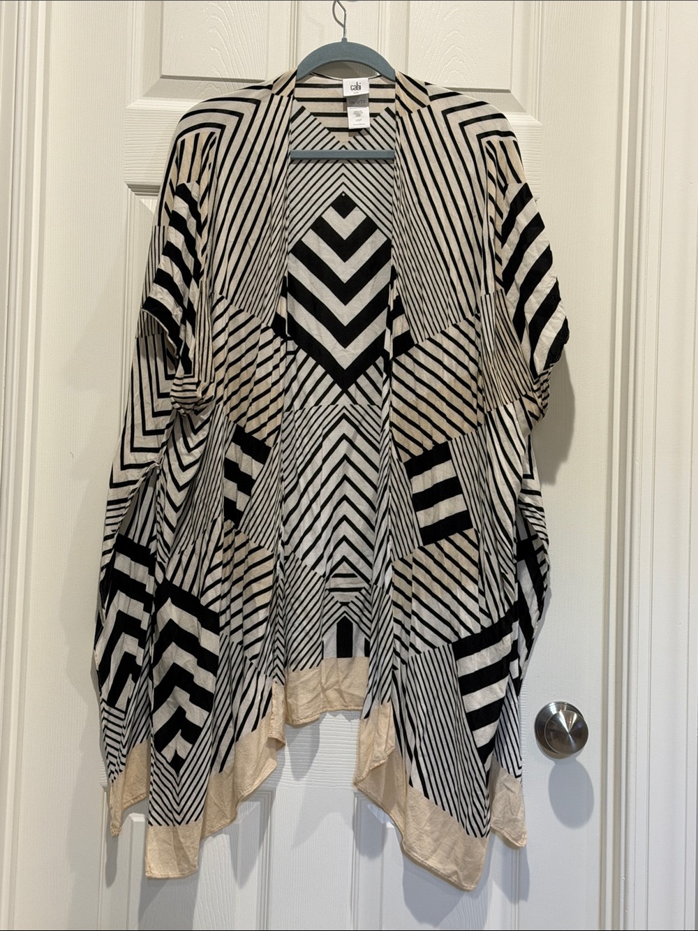 CAbi Black & Cream Graphic Geometric Kimono Cardigan